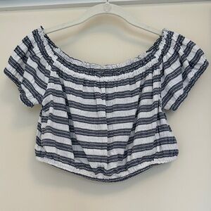 Aerie Navy and White Striped Off-Shoulder Blouse